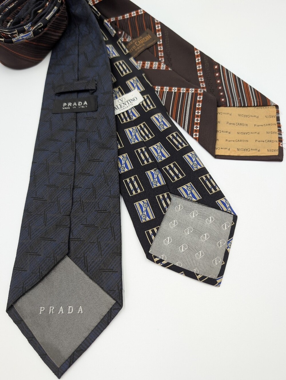 Prada Men's Navy Textured Silk Tie, Valentino, Pierre Cardin